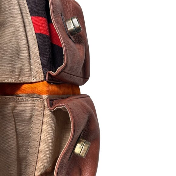 Cole Haan Handbag Brown Leather Canvas Retro Striped Colorblock Boho - Picture 4 of 10